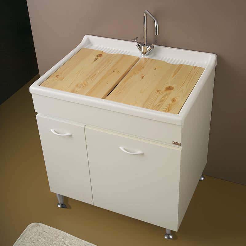 MOBILE LAVATOIO VASCA RESISTENTE ACIDI CM.45X50 SERIE LADY BIANCO CON ASSE  IN LEGNO